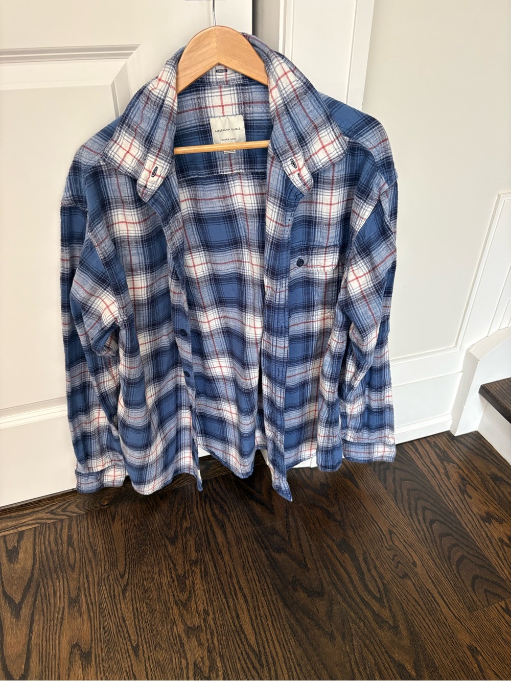American Eagle Outfitters flannel Blue and White Plaid Button-Down Shirt